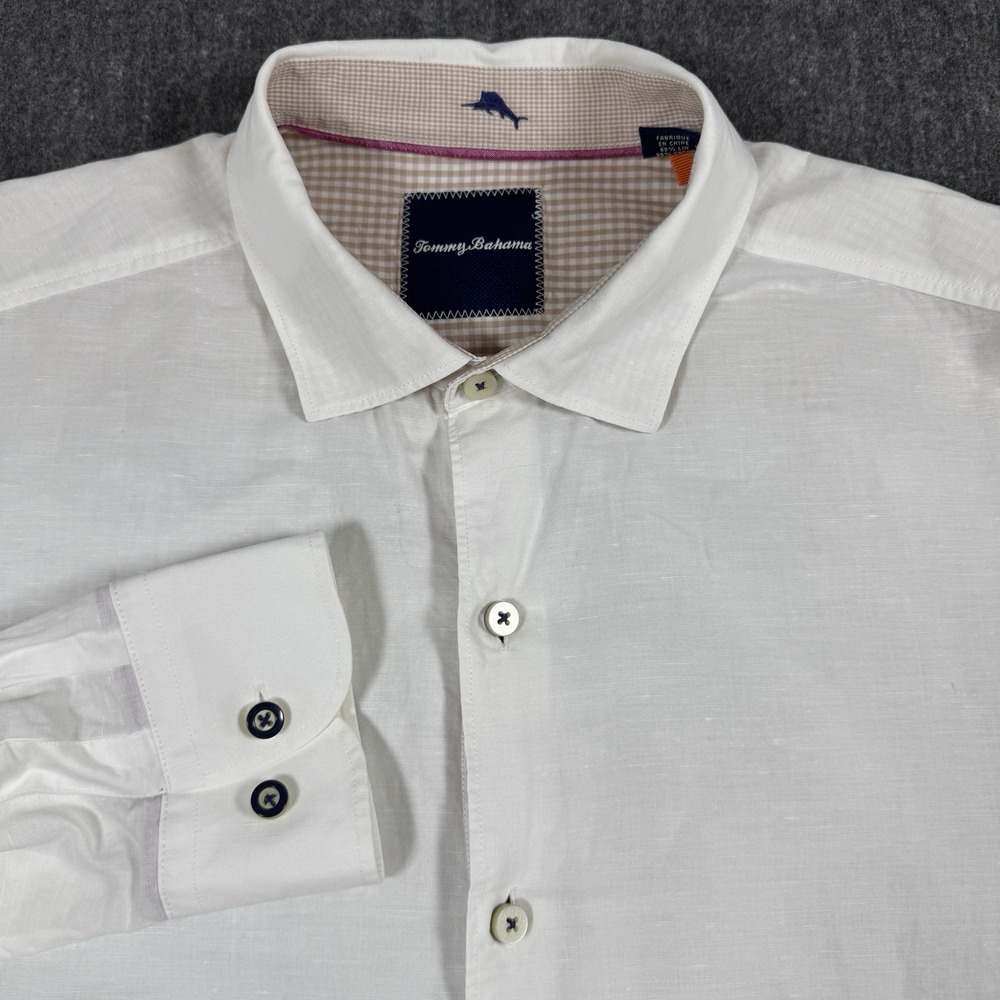 Tommy Bahama Men's White Linen Cotton Long Sleeve Button Up Shirt Size L